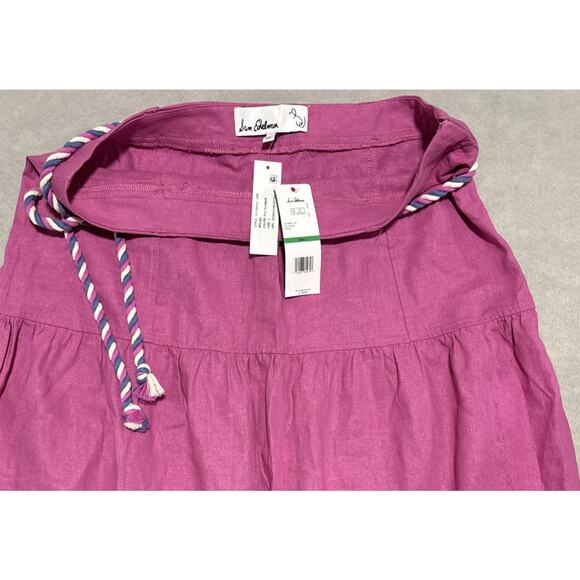 SAM EDELMAN Skirt Women’s Large Mylah Belted‎ Linen Blend Pink Zip Side & Clasp - Picture 2 of 7